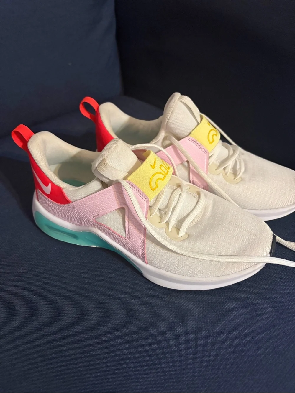 Nike airmax White Sneakers with Pink, Red, Yellow & Teal Accents - Picture 1 of 4